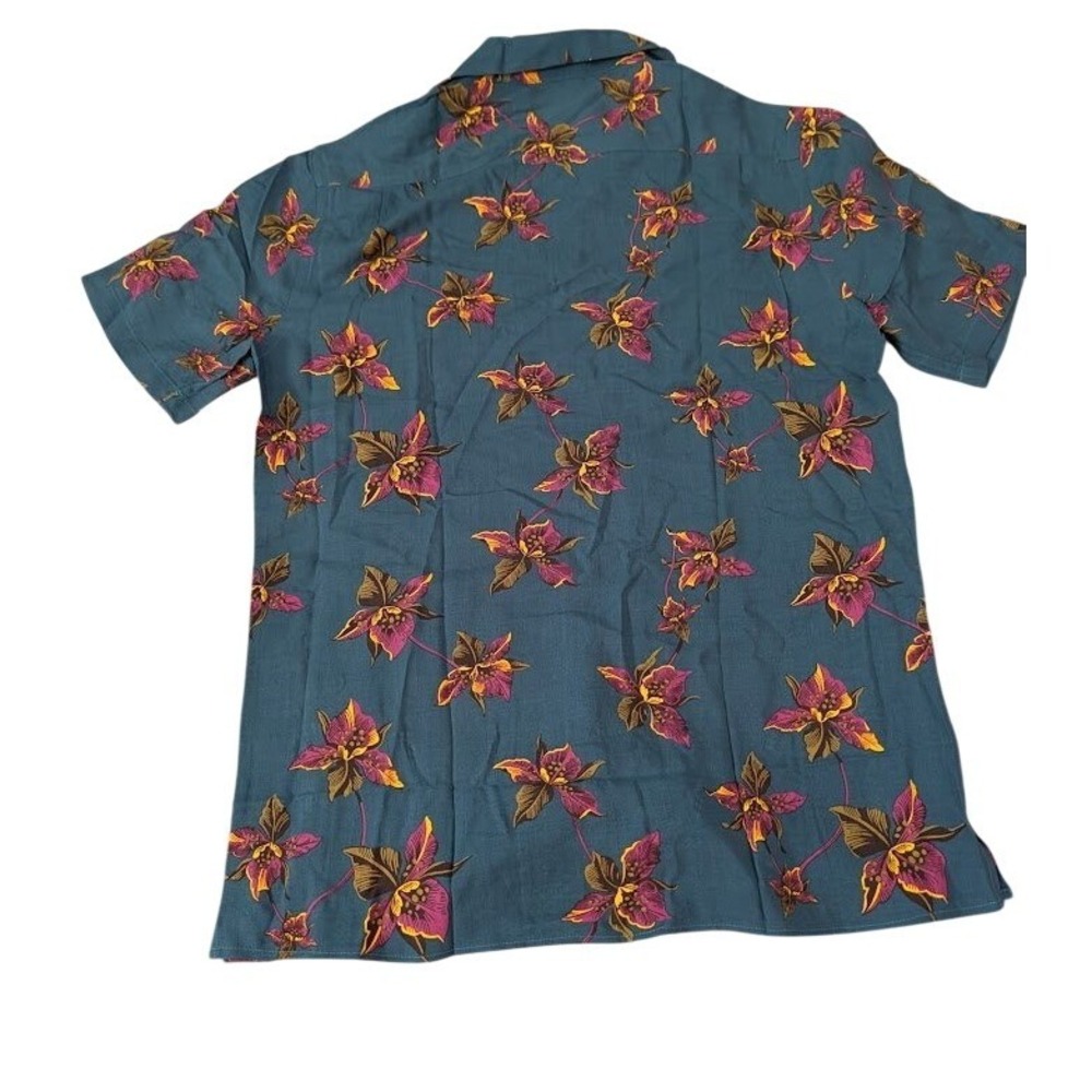 The Kooples Paris Men Blue Floral Short Sleeve Spread Collar Button Up XS NEW - Picture 4 of 9